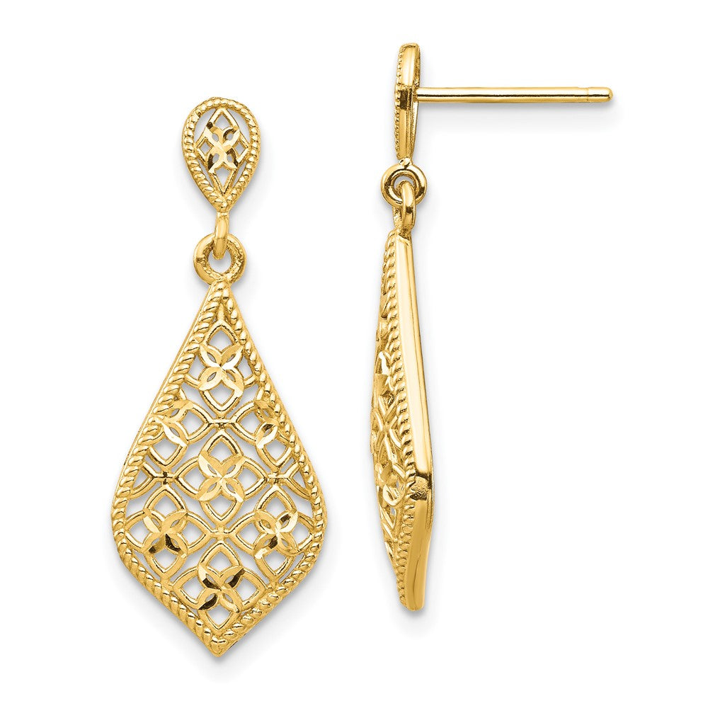 14k Yellow Gold 10 mm Fancy Dangle Post Earrings (1.53 grams)