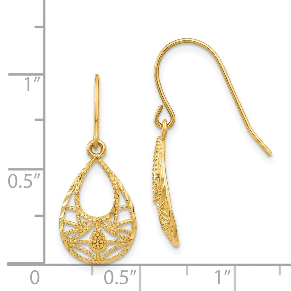 14k Yellow Gold 10 mm Diamond-cut Dangle Earrings (1.12 grams)