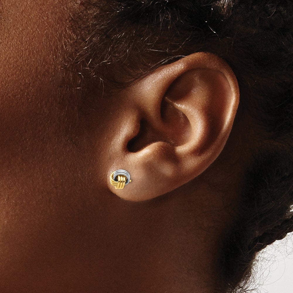 14k Yellow & Rhodium 6.26 mm Love Knot Post Earring (0.53 grams)