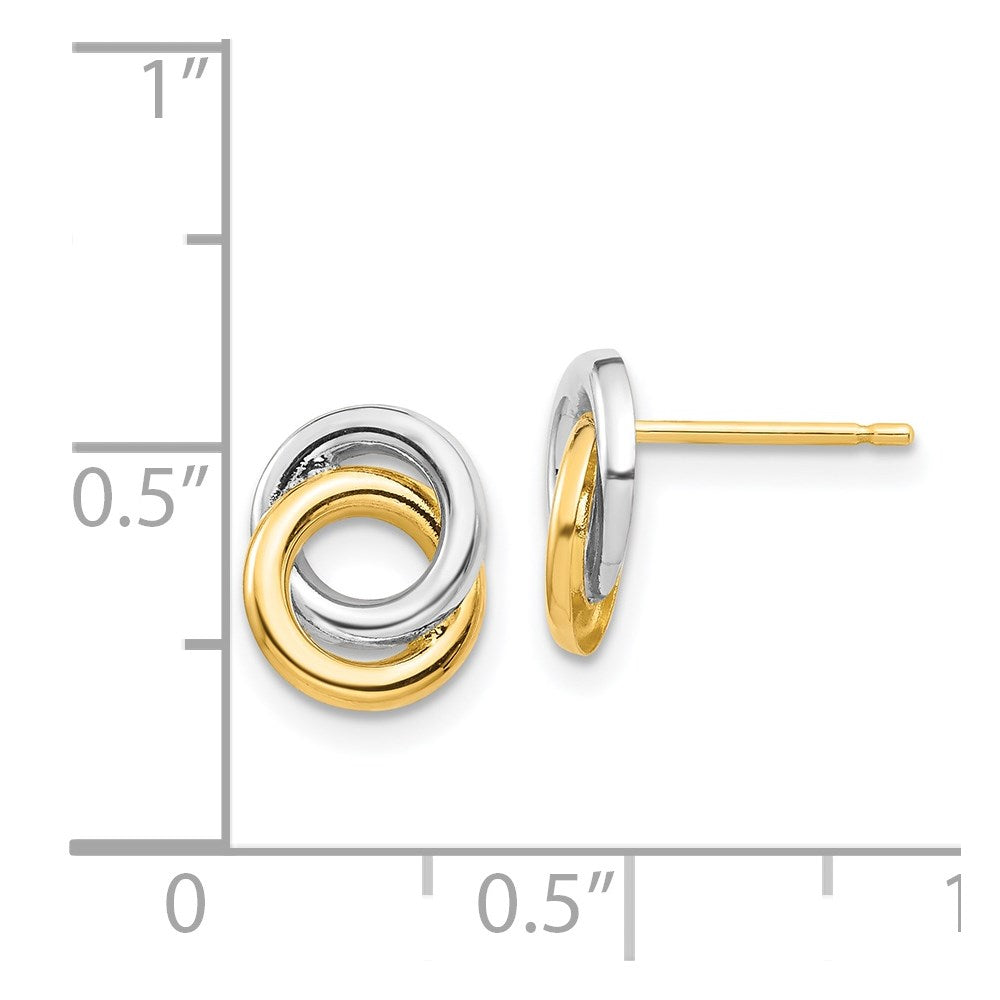 14k Yellow & Rhodium 7.45 mm Circles Post Earrings (0.67 grams)
