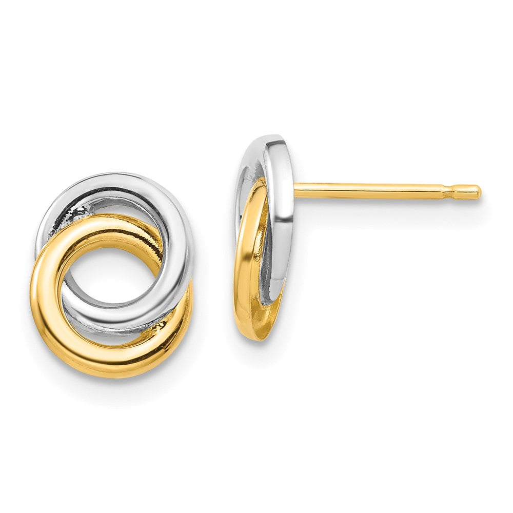 14k Yellow & Rhodium 7.45 mm Circles Post Earrings (0.67 grams)