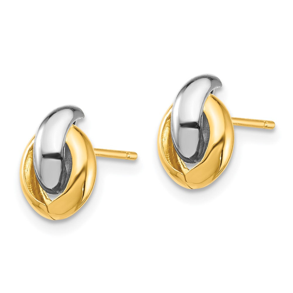 14k Yellow & Rhodium 6.8 mm Oval Post Earrings (0.86 grams)