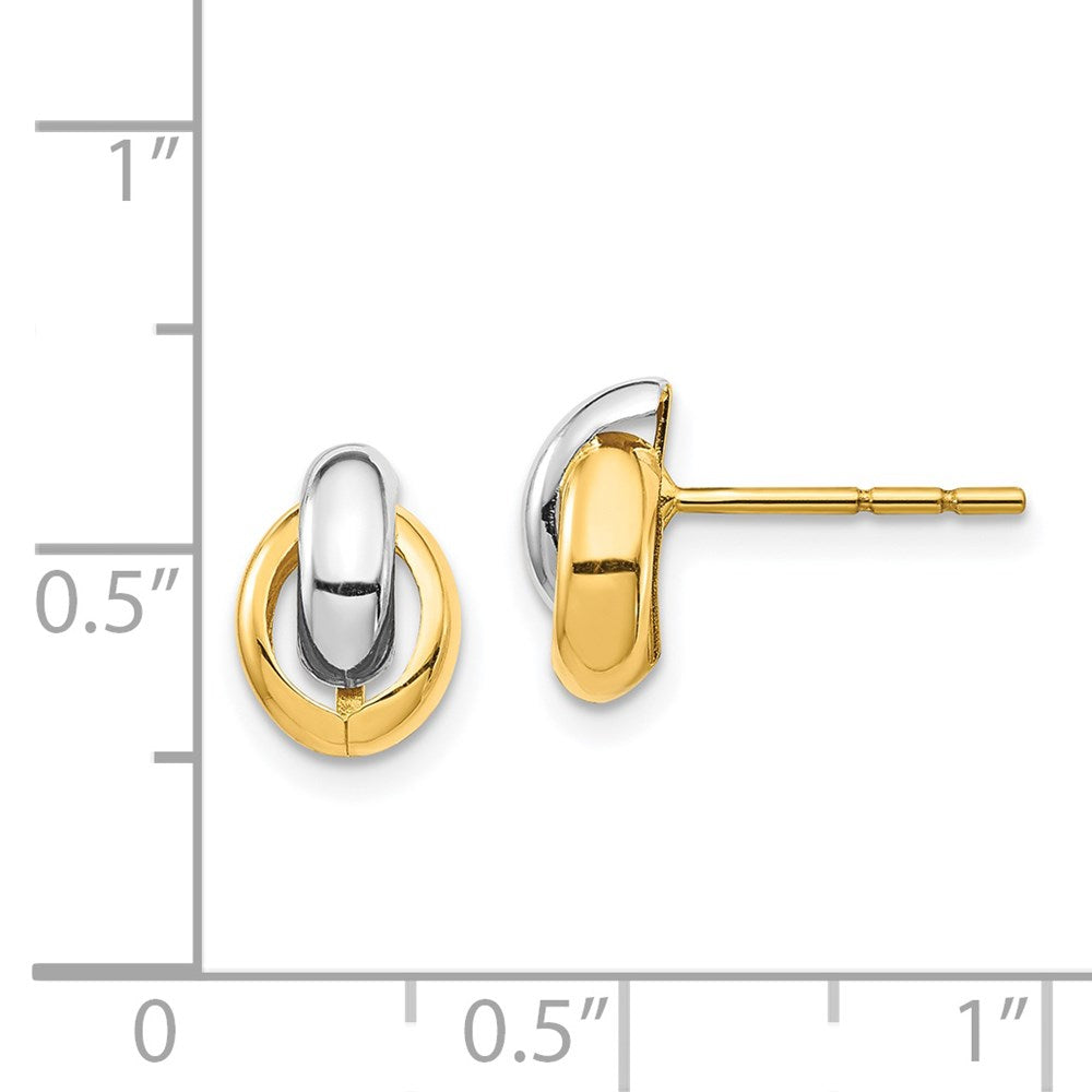 14k Yellow & Rhodium 6.8 mm Oval Post Earrings (0.86 grams)