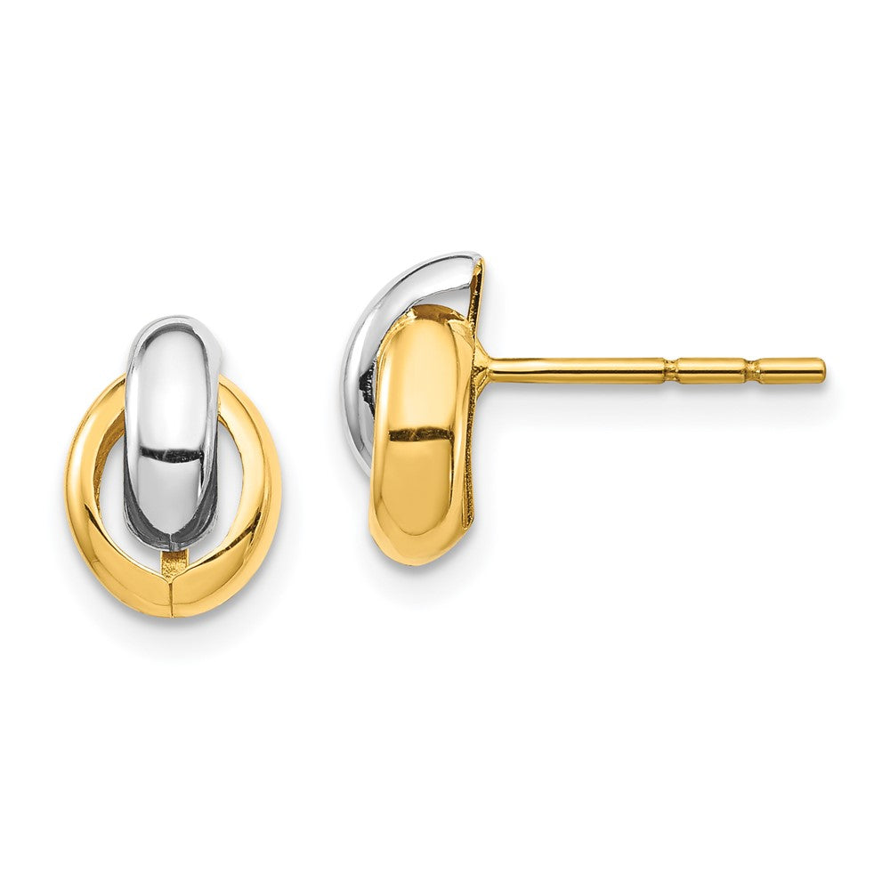 14k Yellow & Rhodium 6.8 mm Oval Post Earrings (0.86 grams)