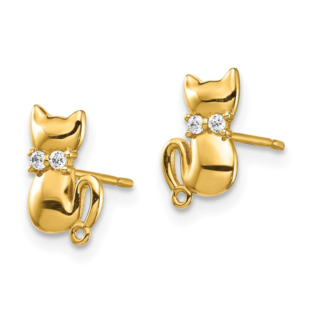 14k Yellow Gold 5.7 mm Sitting Cat CZ Bowtie Stud Earrings (0.69 grams)