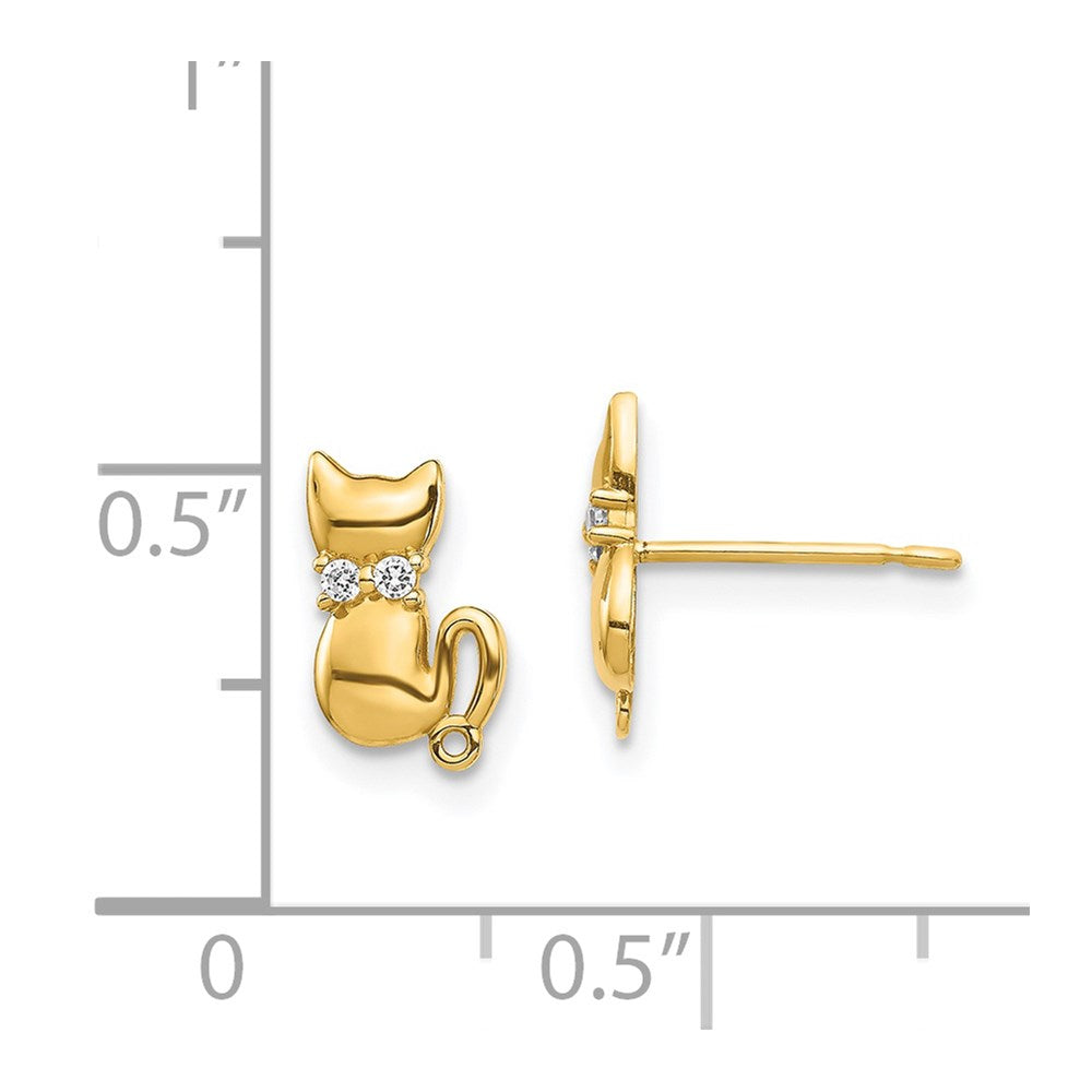 14k Yellow Gold 5.7 mm Sitting Cat CZ Bowtie Stud Earrings (0.69 grams)