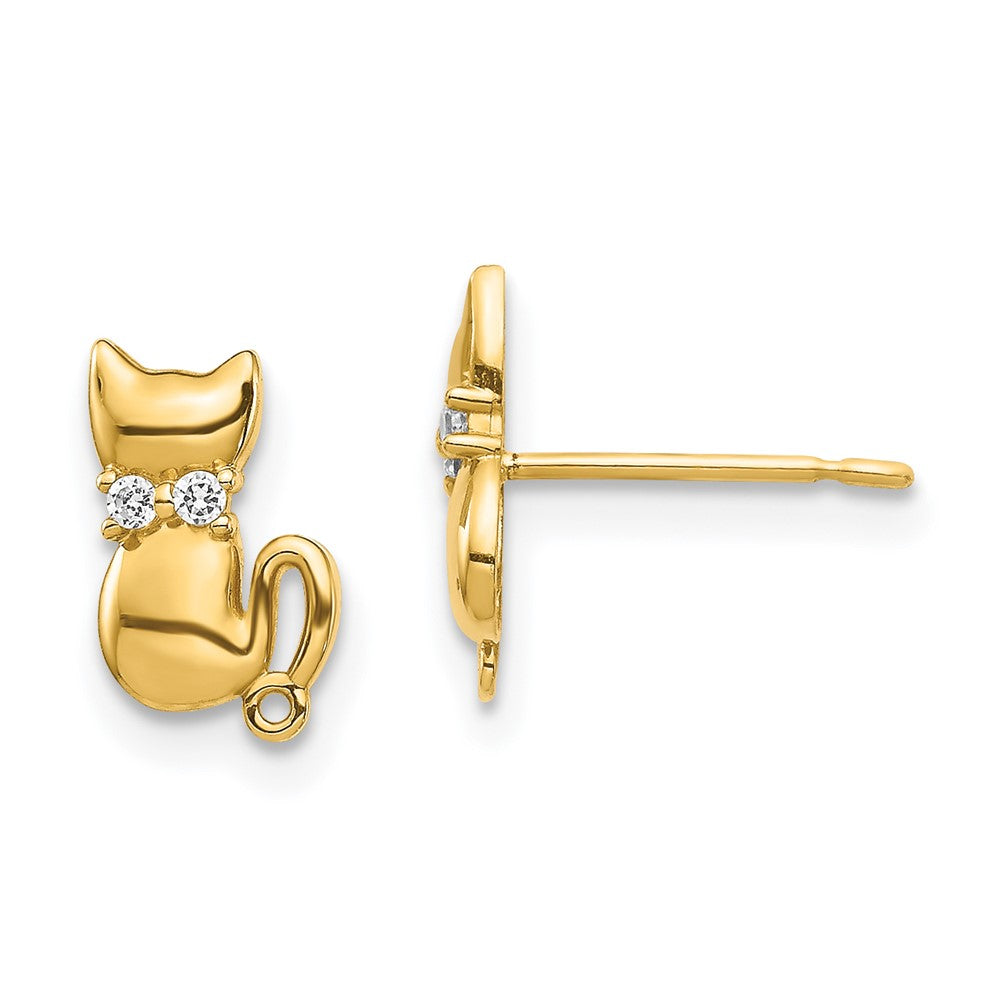 14k Yellow Gold 5.7 mm Sitting Cat CZ Bowtie Stud Earrings (0.69 grams)