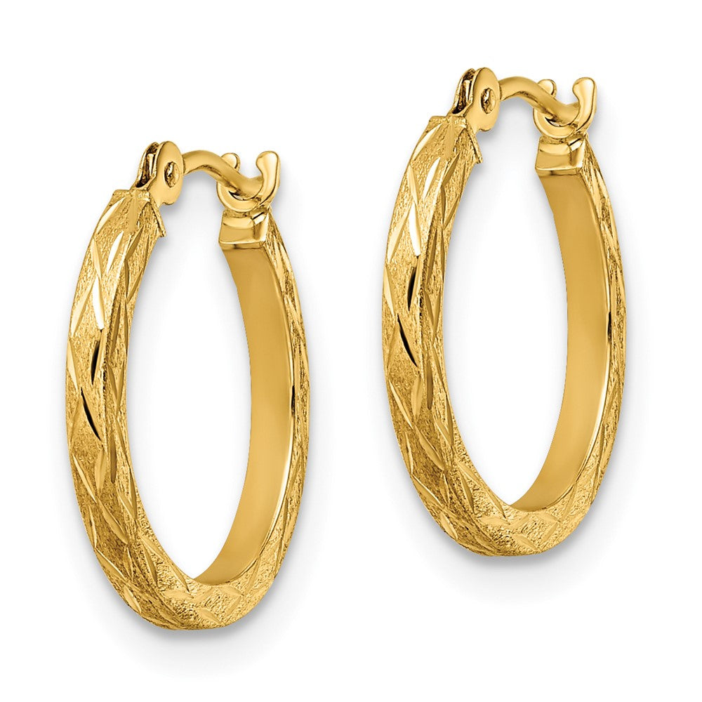 14k Yellow Gold 15.05 mm Polished and Satin Diamond-cut Hoop Earrings (0.57 grams)