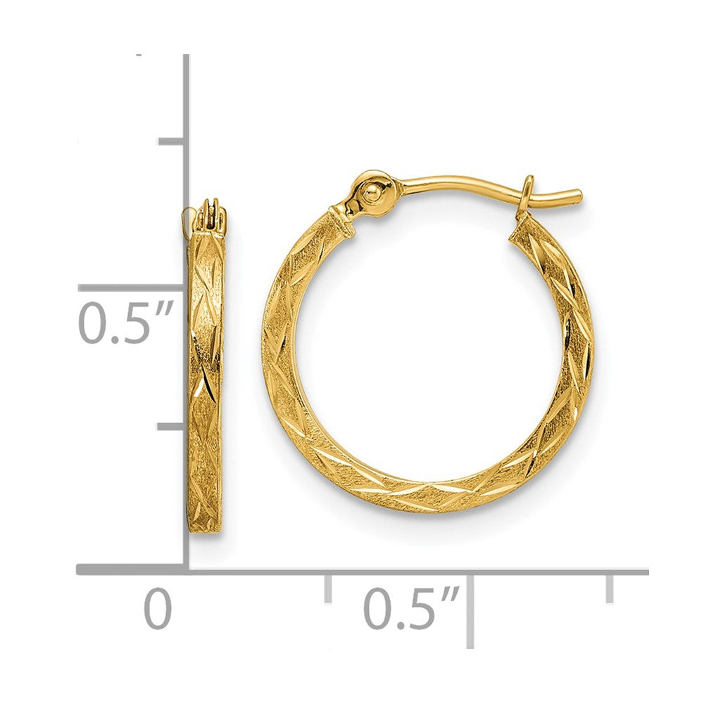 14k Yellow Gold 15.05 mm Polished and Satin Diamond-cut Hoop Earrings (0.57 grams)