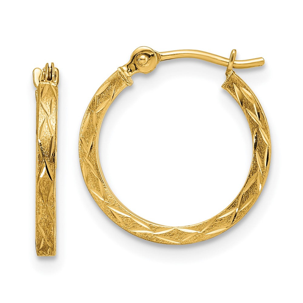 14k Yellow Gold 15.05 mm Polished and Satin Diamond-cut Hoop Earrings (0.57 grams)