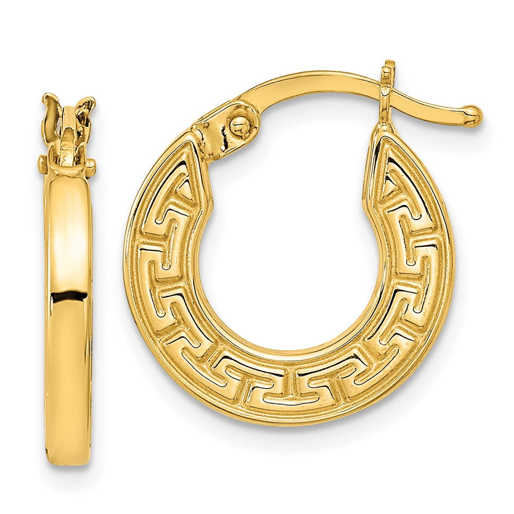 14k Yellow Gold 14.32 mm Polished Hollow Greek Key Hoop Earrings (1.22 grams)
