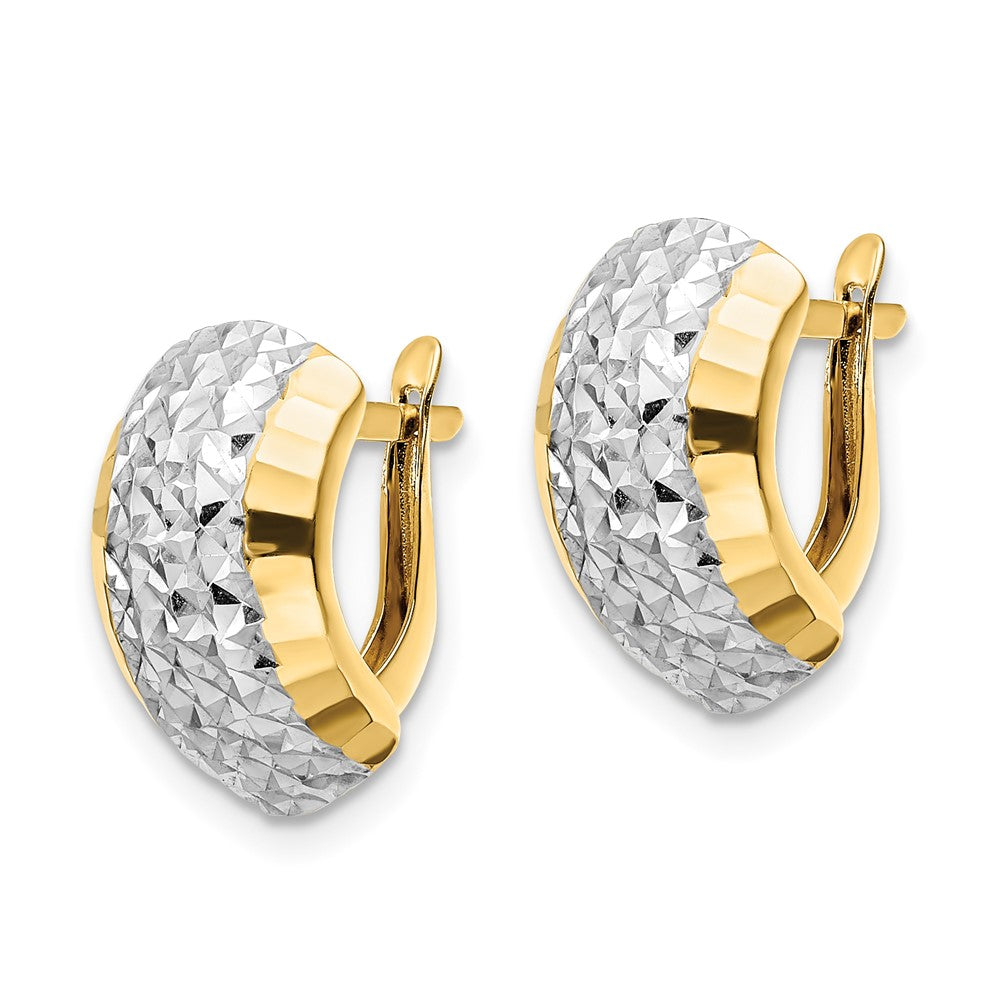 14k Yellow & Rhodium 11.26 mm Diamond-cut Hinged Earrings (1.71 grams)