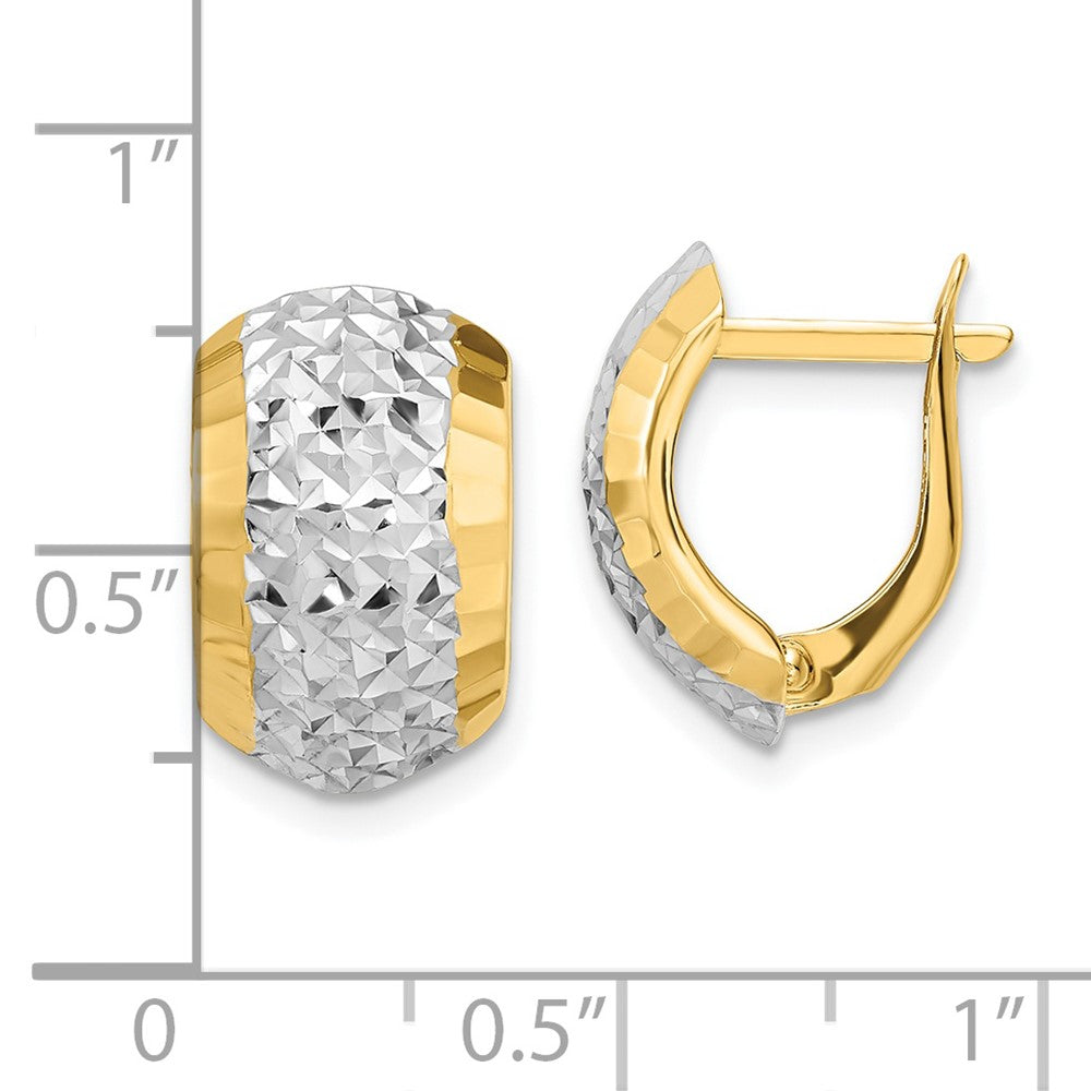 14k Yellow & Rhodium 11.26 mm Diamond-cut Hinged Earrings (1.71 grams)