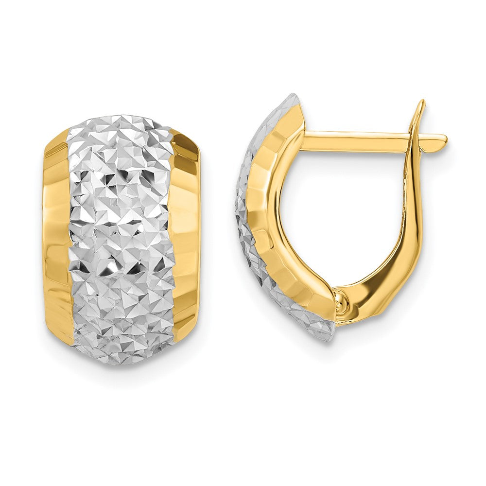 14k Yellow & Rhodium 11.26 mm Diamond-cut Hinged Earrings (1.71 grams)