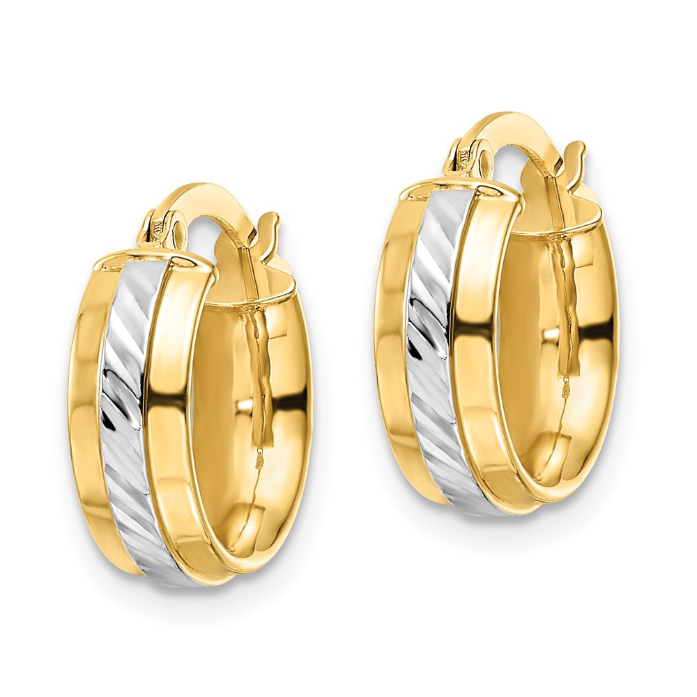 14k Yellow & Rhodium 14.06 mm Diamond-cut Hoop Earrings (1.52 grams)