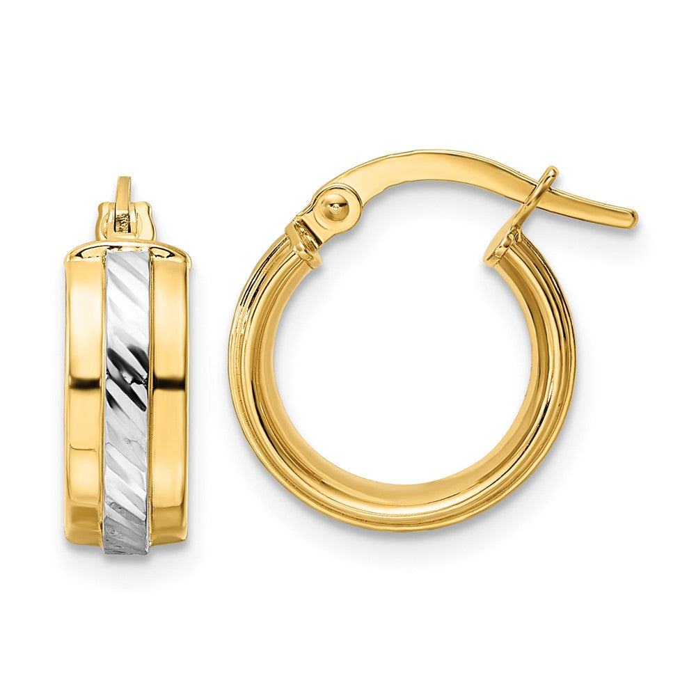 14k Yellow & Rhodium 14.06 mm Diamond-cut Hoop Earrings (1.52 grams)