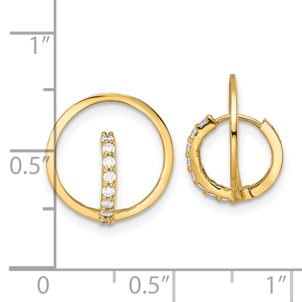 14k Yellow Gold 13.45 mm Polished CZ Circle Huggie Hoop Earrings (0.67 grams)