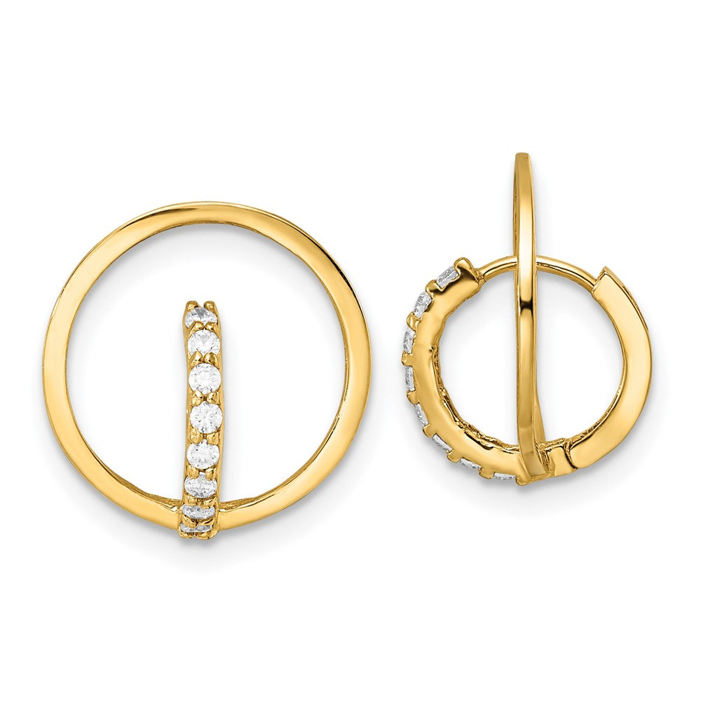 14k Yellow Gold 13.45 mm Polished CZ Circle Huggie Hoop Earrings (0.67 grams)