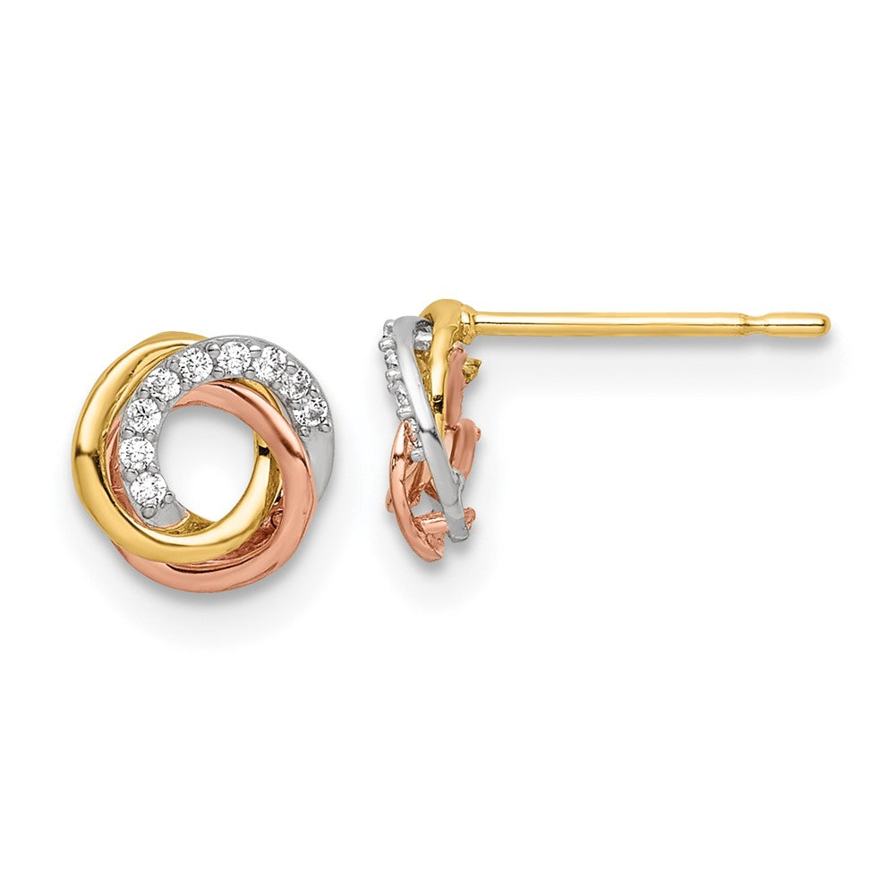14k Tri-Color 6.9 mm Tri-colored CZ Circle Post Earrings (0.67 grams)