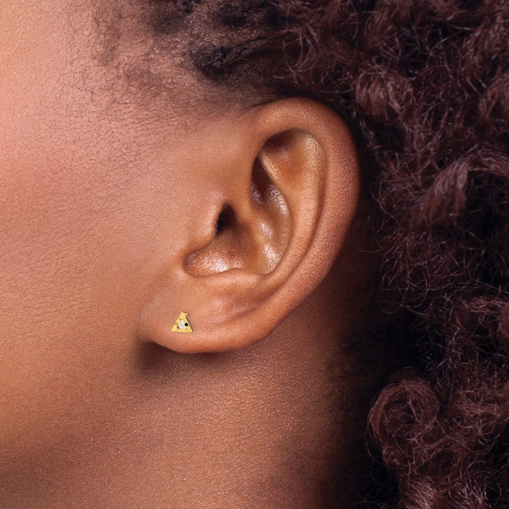 14k Yellow Gold 4.5 mm Polished Triangle with CZ Post Earrings (0.27 grams)