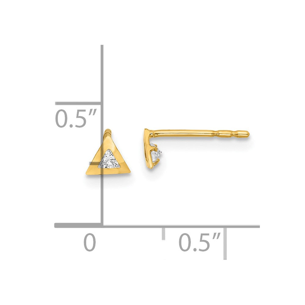 14k Yellow Gold 4.5 mm Polished Triangle with CZ Post Earrings (0.27 grams)