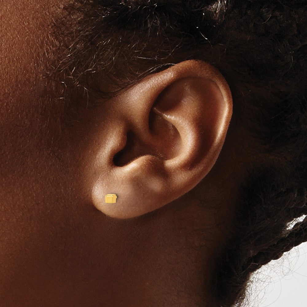 14k Yellow Gold 2.5 mm Polished Cube Post Earrings (0.29 grams)