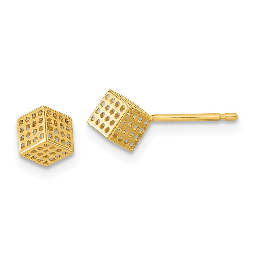 14k Yellow Gold 5.5 mm Gold Hollow Block Post Earrings (0.47 grams)