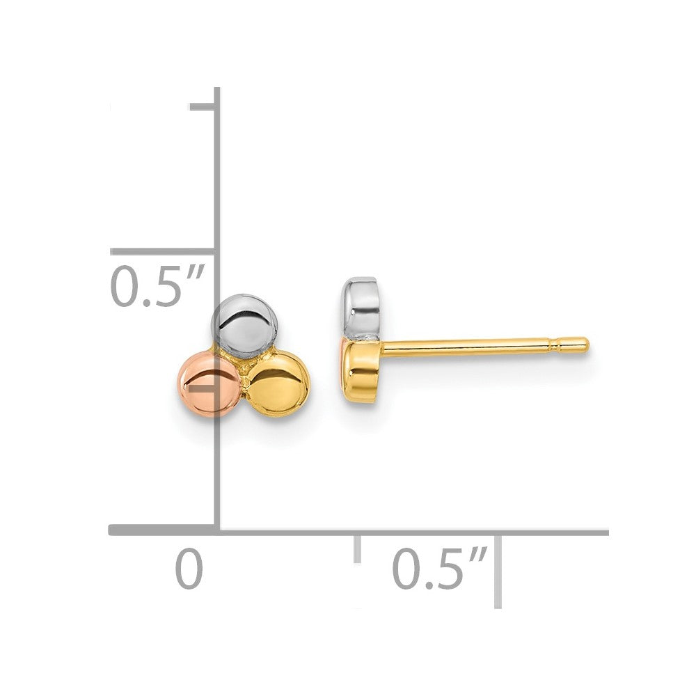 14k Tri-Color 5.9 mm Tri-color Circle Post Earrings (0.53 grams)