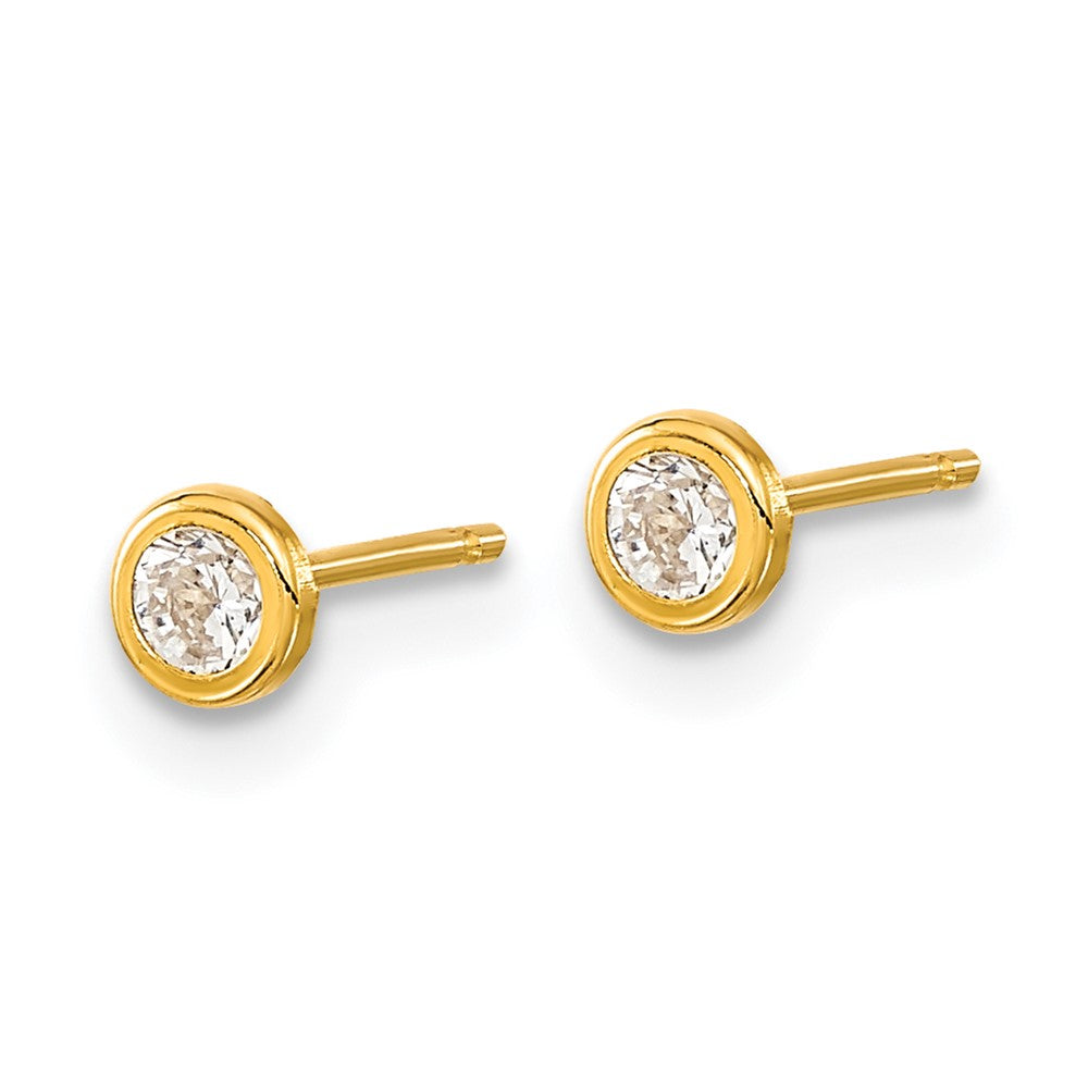14k Yellow Gold 3.6 mm Polished Circle Bezel CZ Post Earrings (0.29 grams)