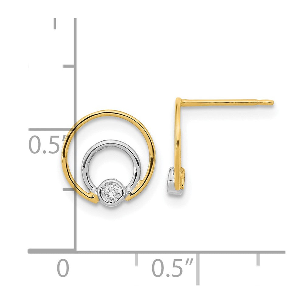 14k Yellow & Rhodium 9.75 mm CZ Double Circle Post Earrings (0.74 grams)