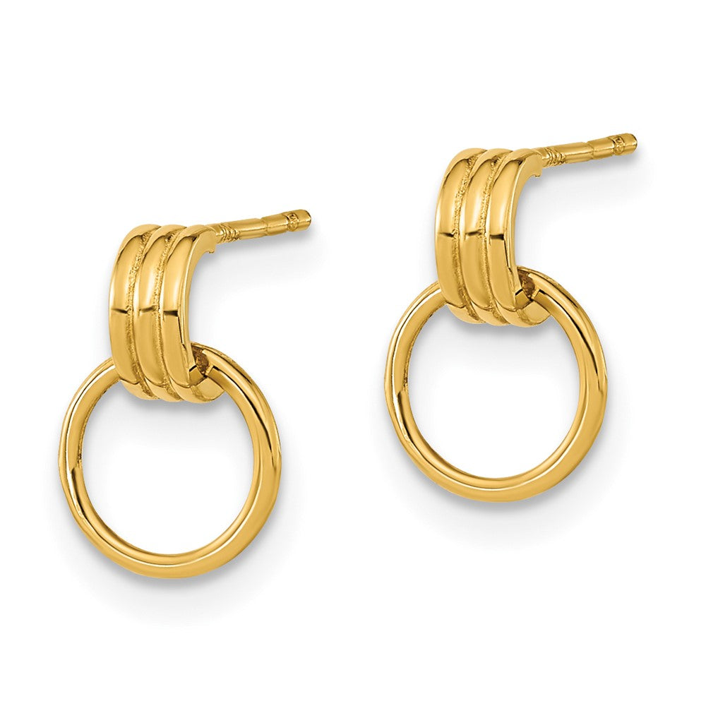 14k Yellow Gold 7.25 mm Polished Dangle Circle Post Earrings (0.73 grams)
