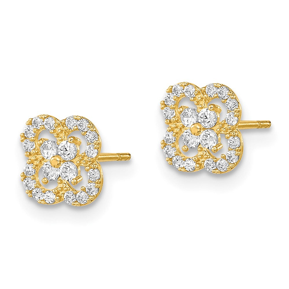 14k Yellow Gold 8 mm Polished Flower CZ Post Earrings (0.61 grams)