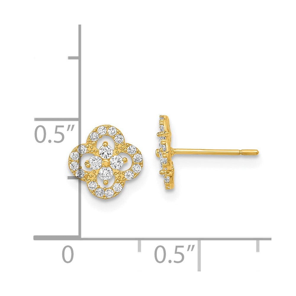14k Yellow Gold 8 mm Polished Flower CZ Post Earrings (0.61 grams)