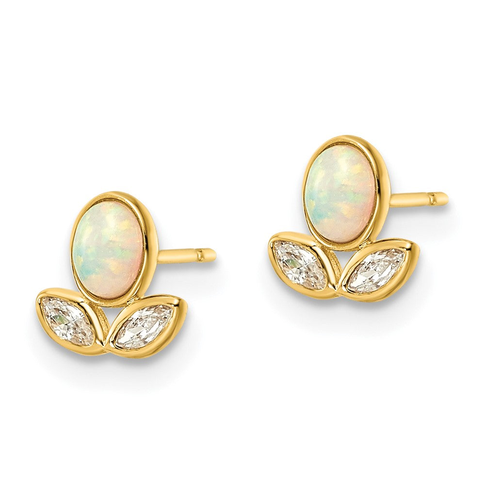 14k Yellow Gold 6.75 mm CZ & Created Opal Post Earrings (0.57 grams)
