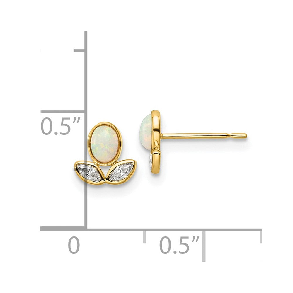 14k Yellow Gold 6.75 mm CZ & Created Opal Post Earrings (0.57 grams)