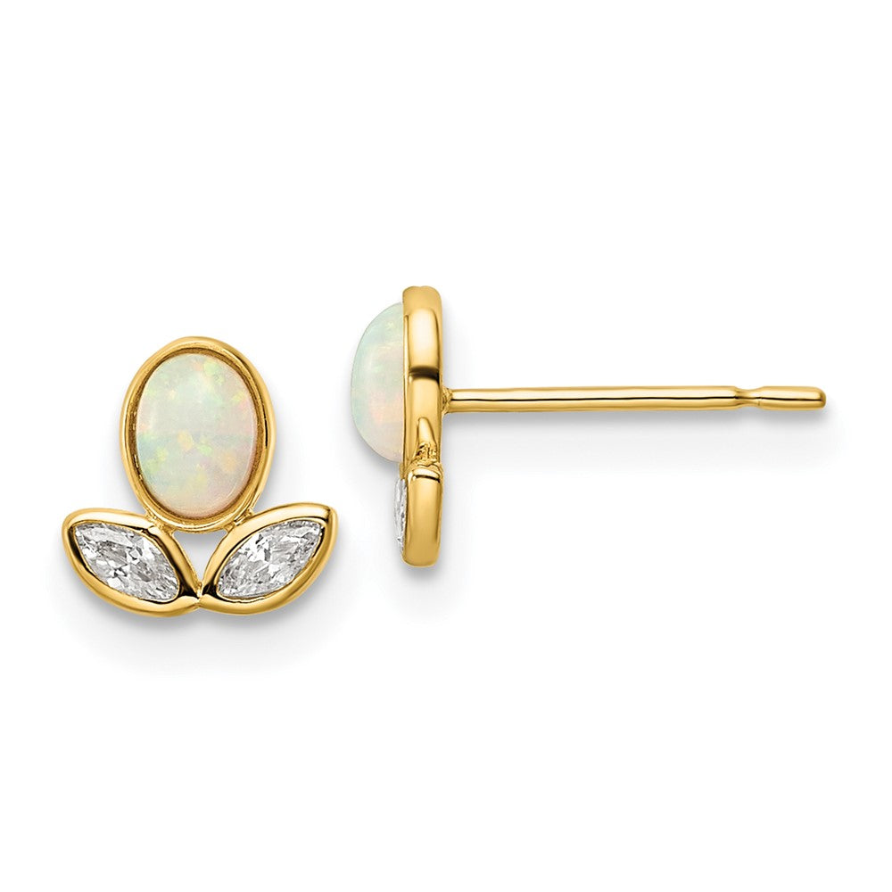 14k Yellow Gold 6.75 mm CZ & Created Opal Post Earrings (0.57 grams)