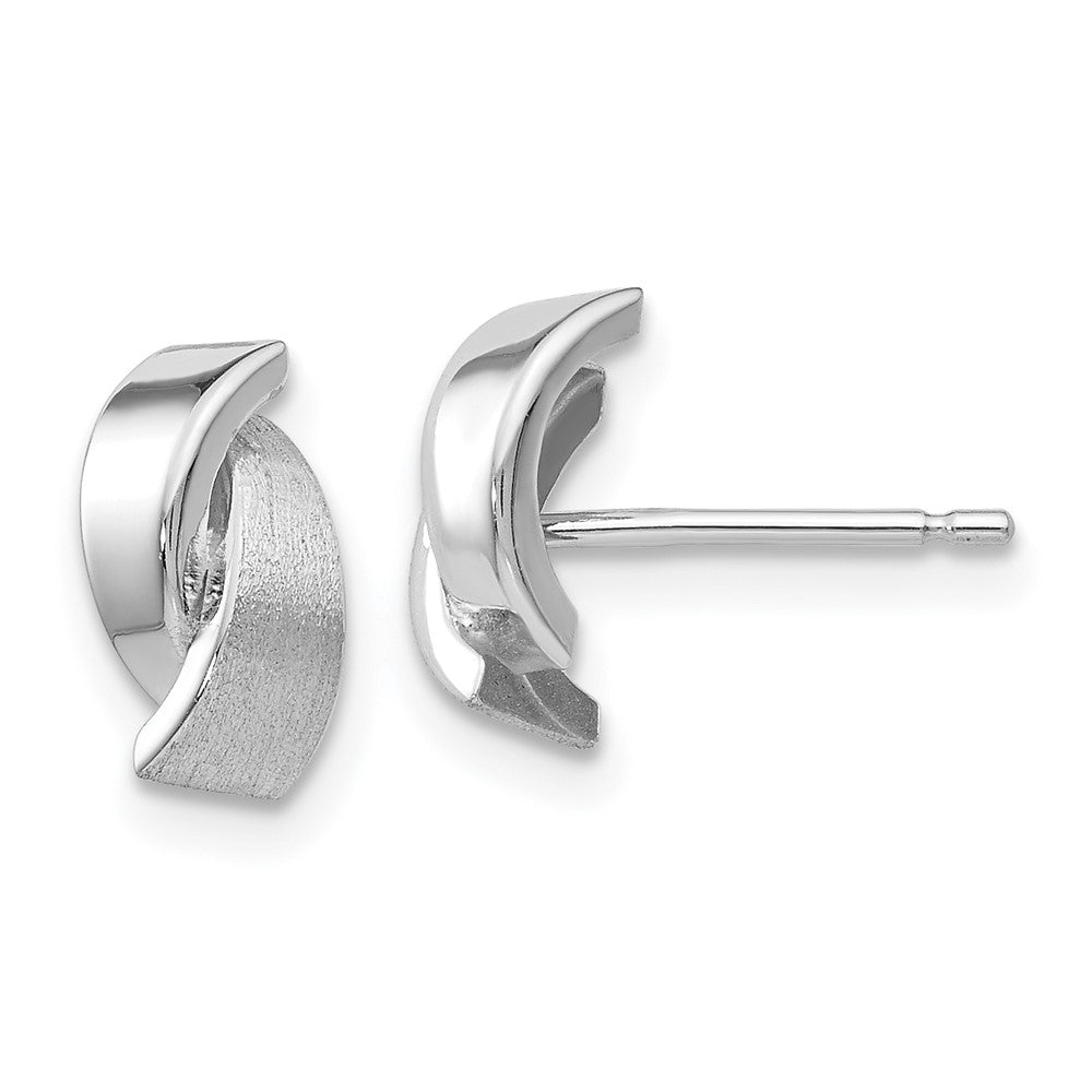 14k White Gold 6 mm Polished & Satin Fancy Post Earrings (0.65 grams)