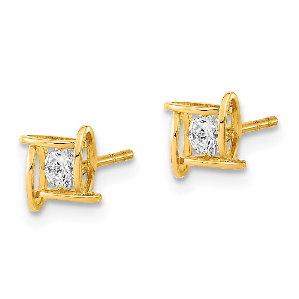 14k Yellow Gold 5.75 mm Polished CZ Square Design Post Earrings (0.6 grams)
