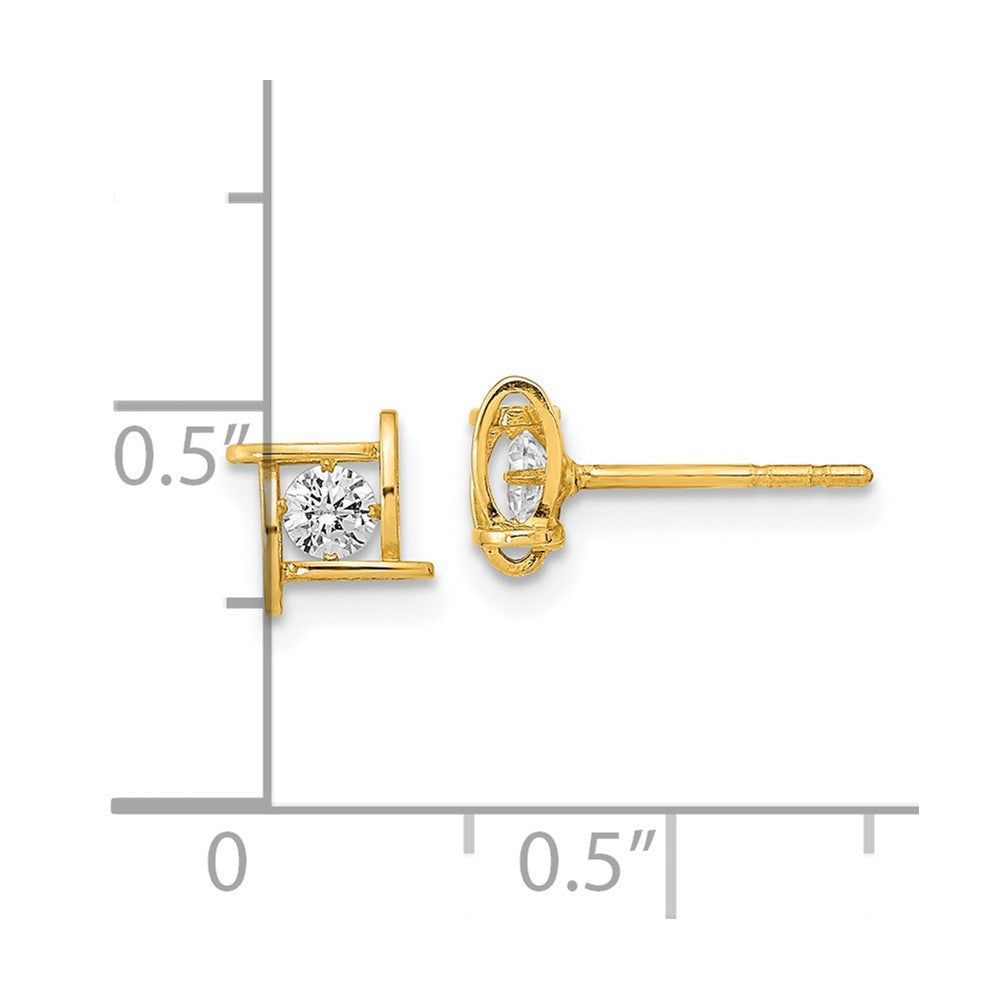 14k Yellow Gold 5.75 mm Polished CZ Square Design Post Earrings (0.6 grams)