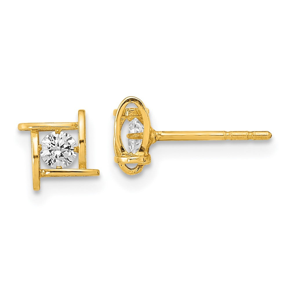 14k Yellow Gold 5.75 mm Polished CZ Square Design Post Earrings (0.6 grams)