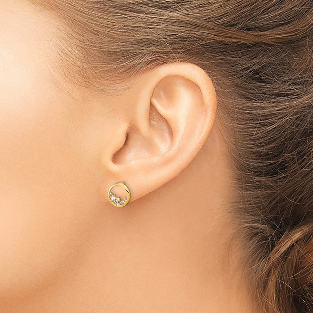 14k Yellow Gold 9.25 mm Polished Open Circle CZ Post Earrings (0.75 grams)