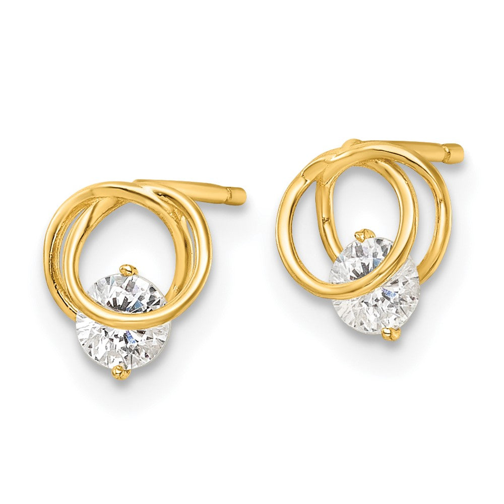 14k Yellow Gold 6.75 mm Polished CZ Circles Post Earrings (0.56 grams)