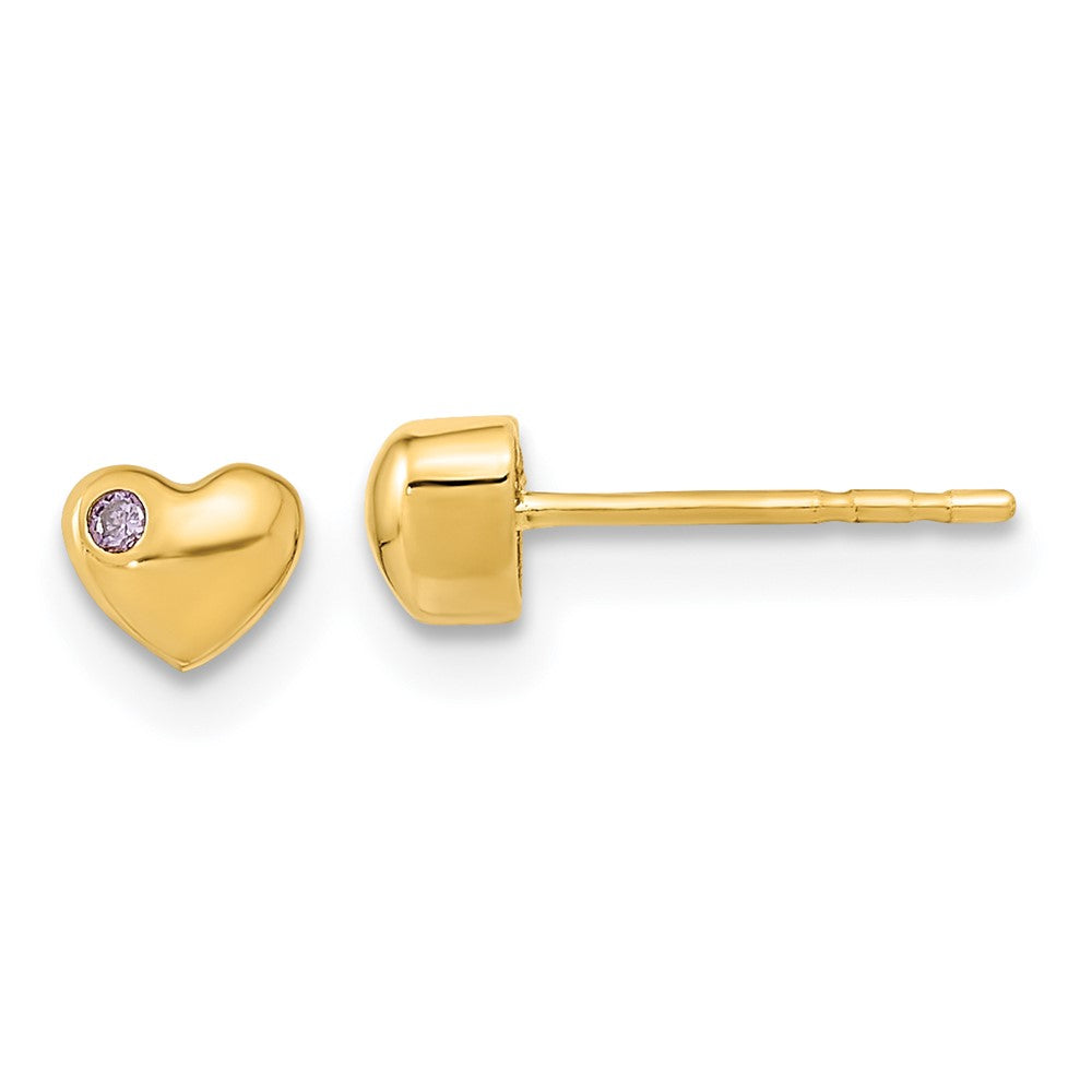 14k Yellow Gold 4.75 mm Polished Heart with CZ Post Earrings (0.56 grams)