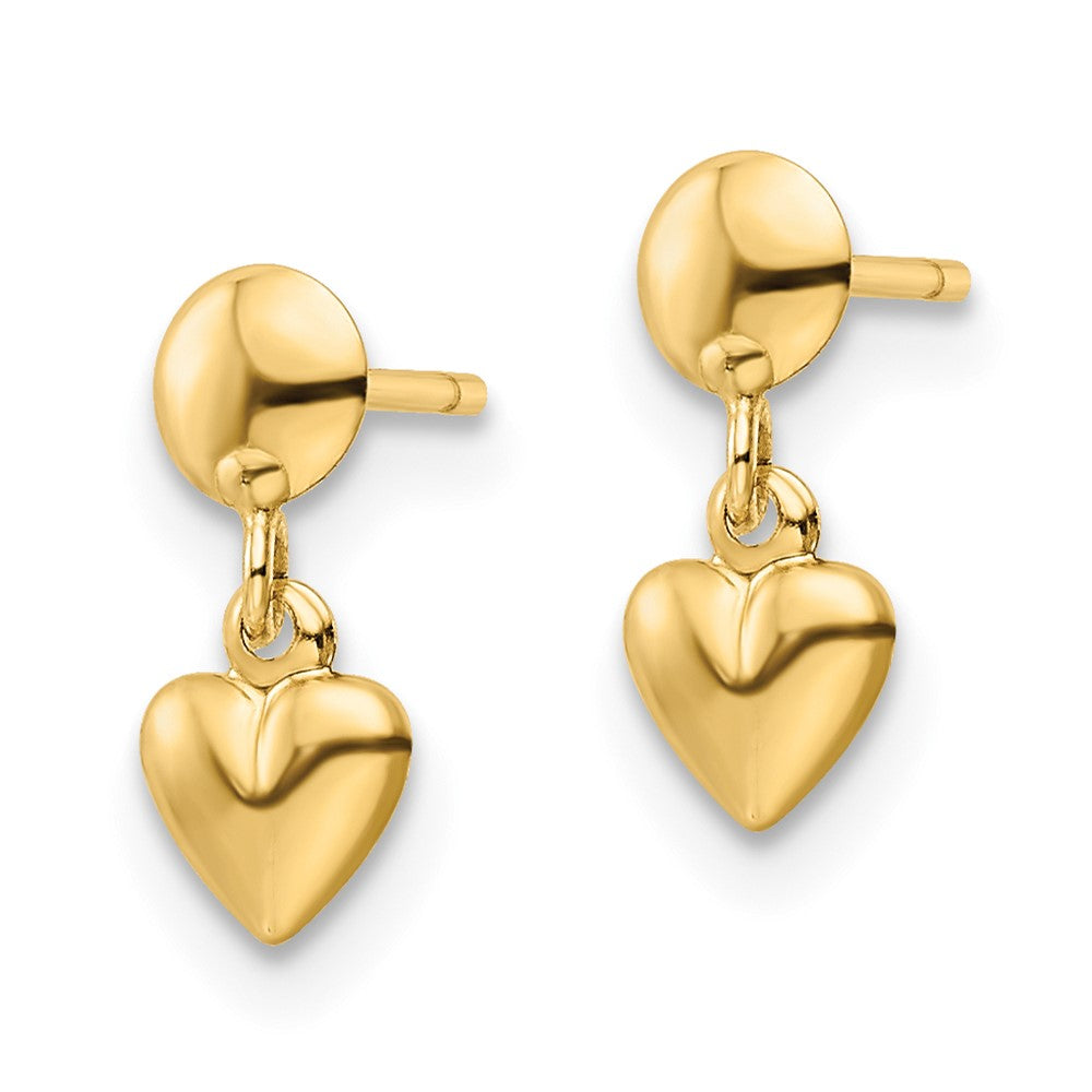 14k Yellow Gold 4.9 mm Polished Heart Post Dangle Earrings (0.22 grams)