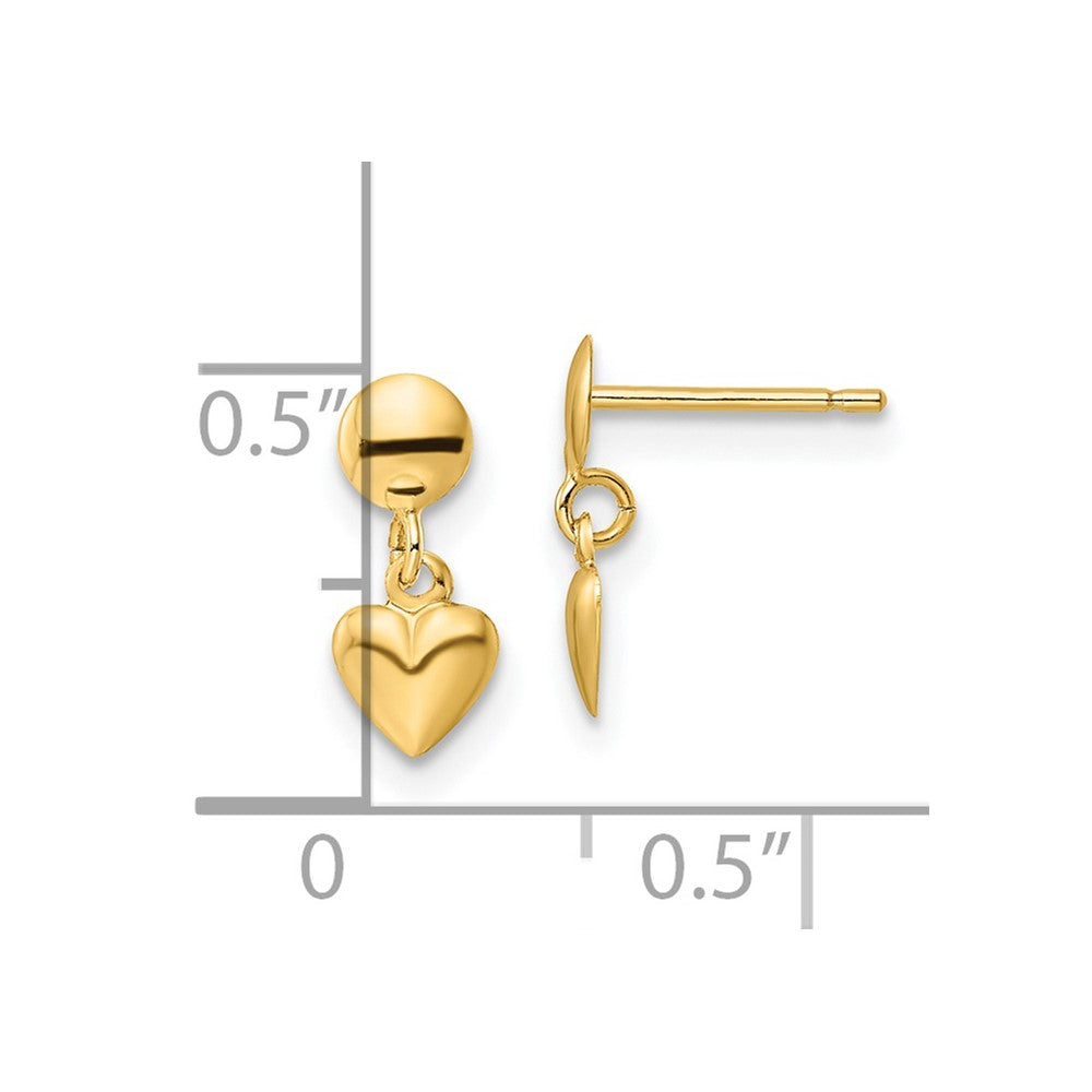 14k Yellow Gold 4.9 mm Polished Heart Post Dangle Earrings (0.22 grams)