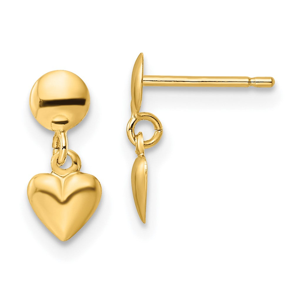 14k Yellow Gold 4.9 mm Polished Heart Post Dangle Earrings (0.22 grams)