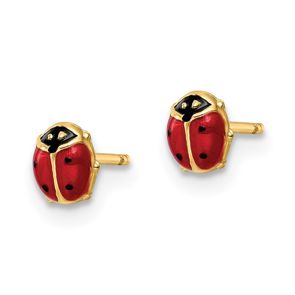 14k Yellow Gold 4.5 mm Polished Enameled Small Ladybug Post Earrings (0.32 grams)