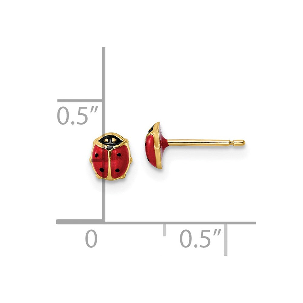 14k Yellow Gold 4.5 mm Polished Enameled Small Ladybug Post Earrings (0.32 grams)
