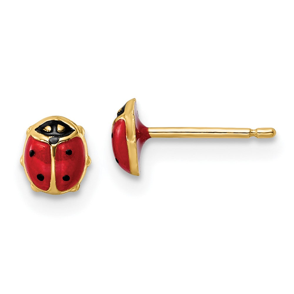 14k Yellow Gold 4.5 mm Polished Enameled Small Ladybug Post Earrings (0.32 grams)