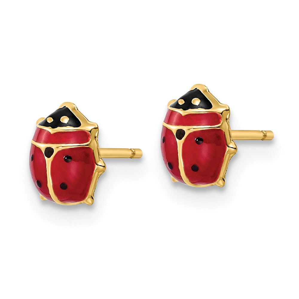 14k Yellow Gold 6.25 mm Polished Enameled Medium Ladybug Post Earrings (0.48 grams)